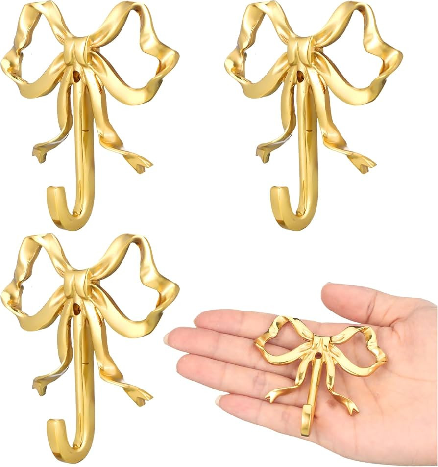4 Pcs Christmas Wall Decor Gold Bow Knot Hooks Brass Bow Wall Hooks Door Hanger Towel Hooks Brass... | Amazon (US)
