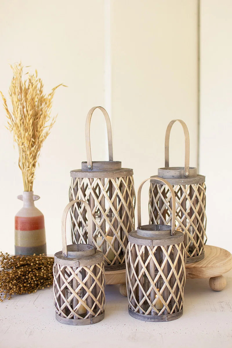 Grey Willow Lantern Set of 4, 13.5" H Woven Candle Holders (Set of 4) | Wayfair North America