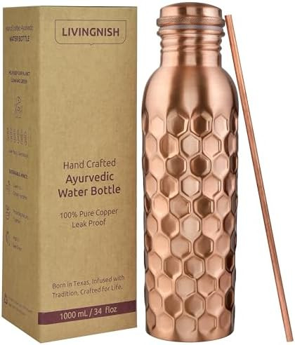 100% Pure Copper Water Bottle for Drinking – Extra Large 34 Oz Wide Mouth, Honeycomb Ayurvedic ... | Amazon (US)