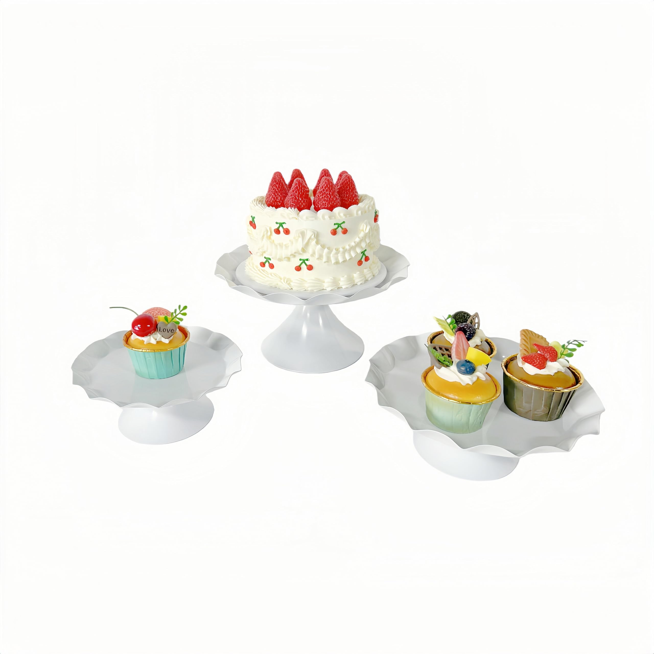 3 Pcs Metal Cake Stand Set, Scalloped Edge Cupcake Tray Dessert Display Platter, Decorative Servi... | Amazon (US)