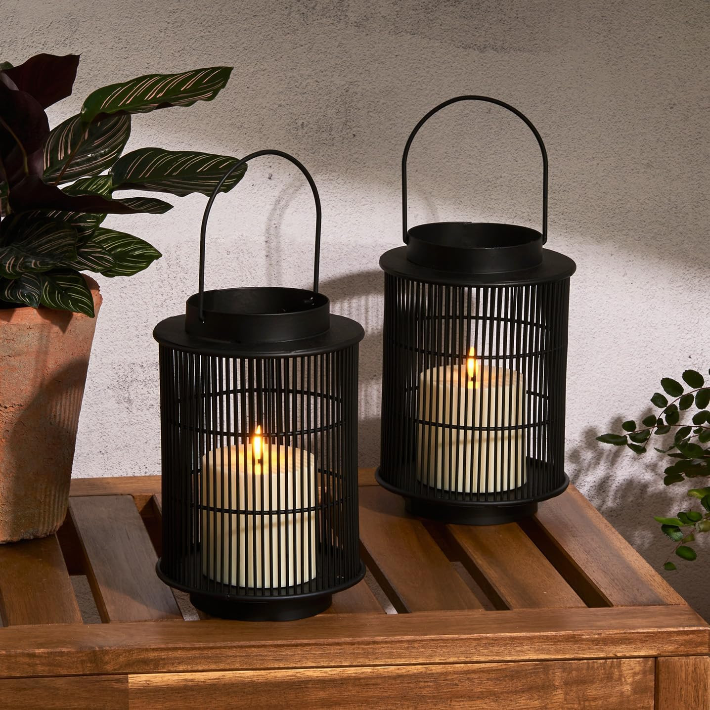 LampLust Outdoor Lanterns Decorative Spring Patio Decor, Set of 2, 8 Inch Black Metal Candle Lant... | Amazon (US)