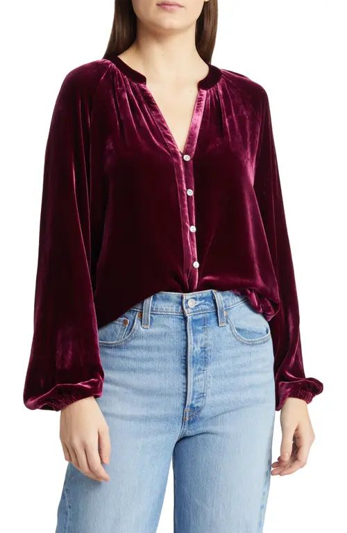 Faherty Naomi Velvet Button-Up Shirt in Maroon Banner at Nordstrom, Size Large | Nordstrom