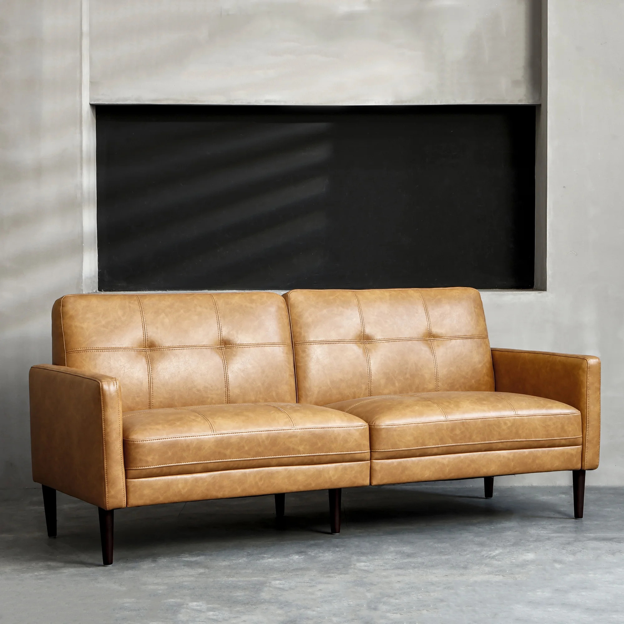 CHITA 3-Seat Tufted Sofa Couch for Living Room, Faux Leather, Cognac Brown - Walmart.com | Walmart (US)
