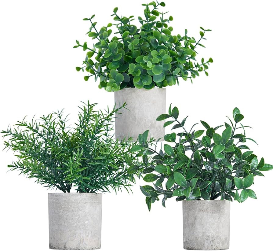 3 Pack Fake Plants Artificial Potted Eucalyptus 7.9 inch Lifelike Small Faux Topiaries Perfect fo... | Amazon (US)