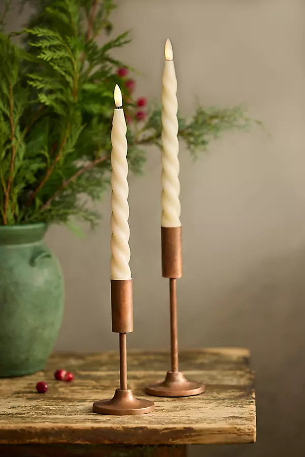 Flameless Ivory Twist Taper Candles, Set of 2 | Anthropologie (US)