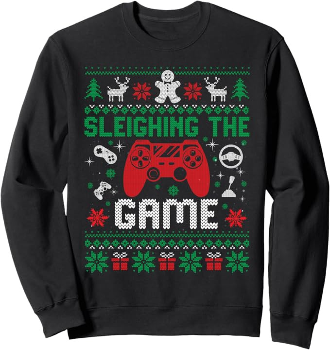 Sleighing The Game Ugly Christmas Sweater Gamer Video Game Sweatshirt | Amazon (US)