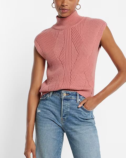 Ribbed Mock Neck Cap Sleeve Sweater | Express