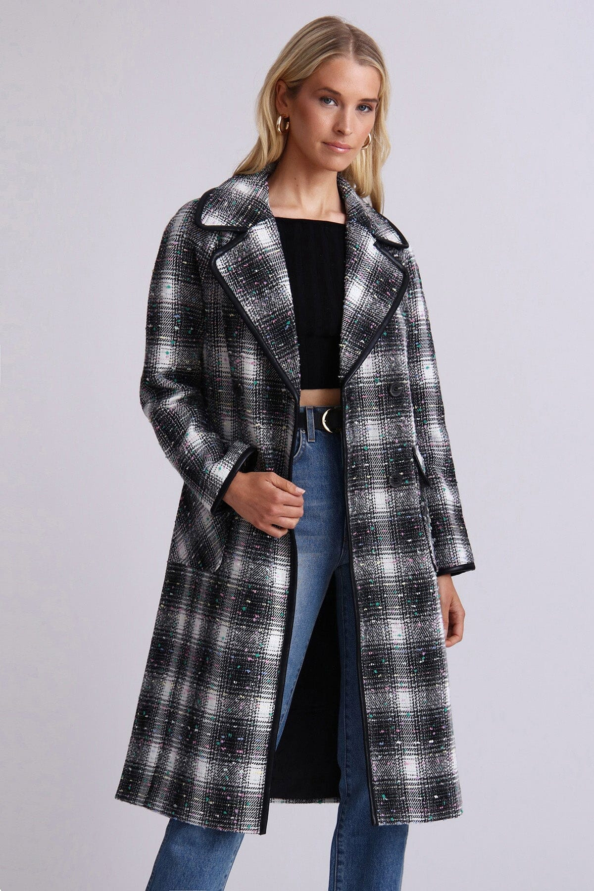 Plaid Tweed Double-Breasted Coat | Avec Les Files