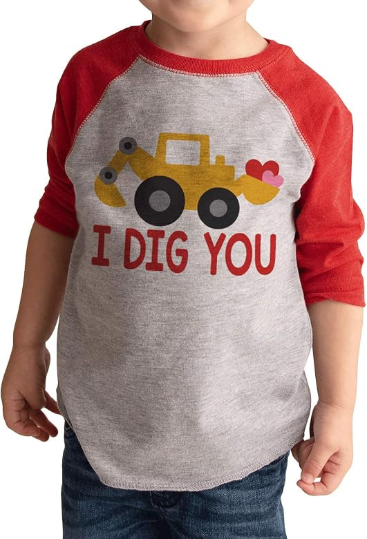 7 ate 9 Apparel Kid's I Dig You Construction Truck Valentine's Day Grey Raglan Shirt | Amazon (US)