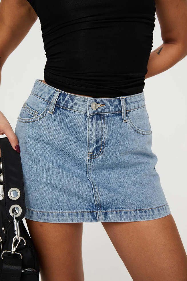 Nickei Denim Mini Skirt Light Wash | Princess Polly US