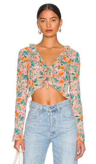 Racine Ruffle Tie Top in Peach | Revolve Clothing (Global)