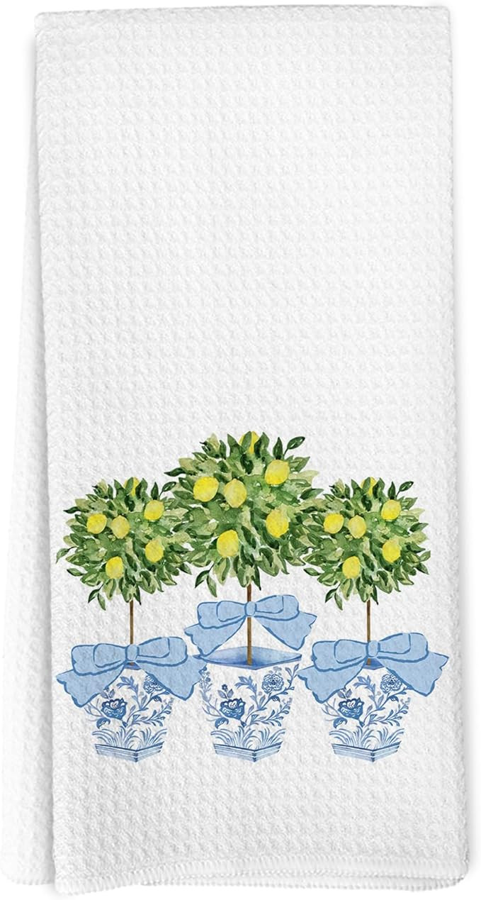 Chinoiserie Lemon Topiary Kitchen Towels, Grandmillennial Lemon Hand Towels for Bathroom Decor, B... | Amazon (US)