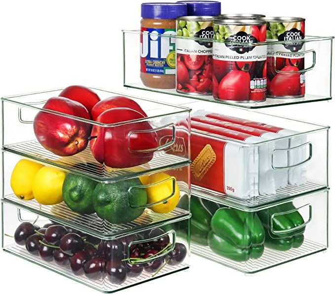 Refrigerator Organizer Bins, Clear Plastic Fridge Organizer with Built-In Handles for Freezer, Ca... | Amazon (US)