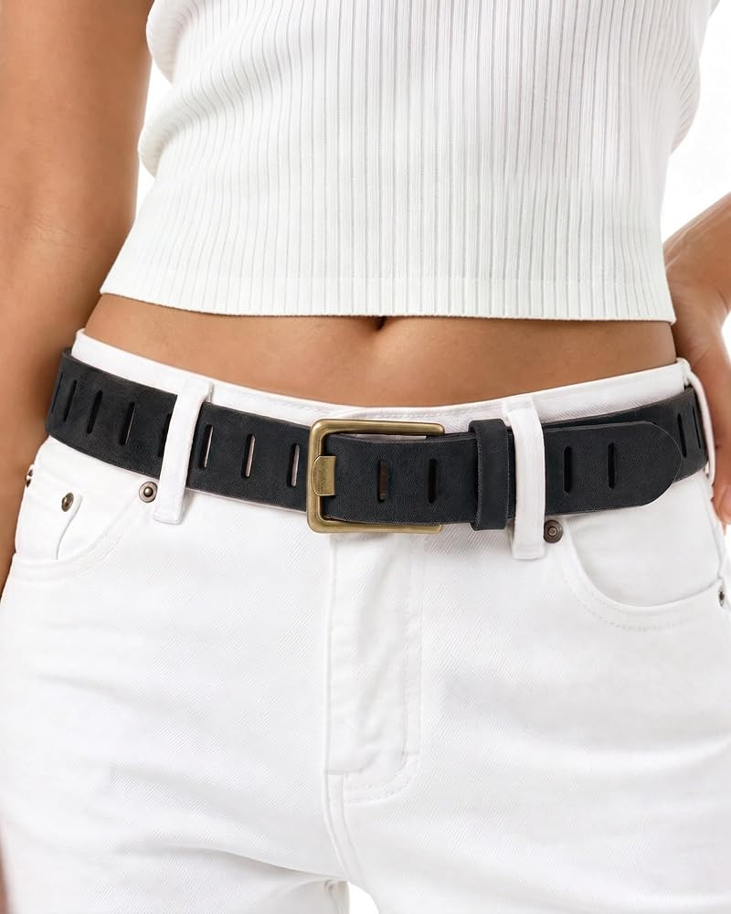 WHIPPY Genuine Leather Belt for Women Western Belt for Jeans with Vintage Gold Buckle & Full-Hole... | Amazon (US)
