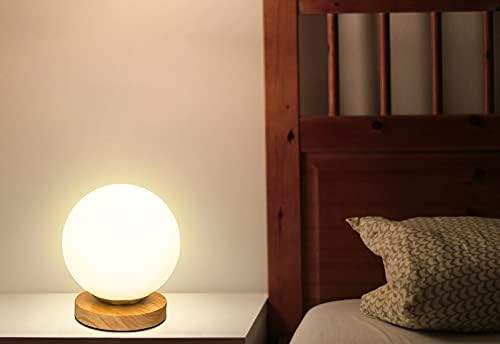Glass Ball Table Lamp, NIOSTA 6W 3000K Warm White Globe Lamp with Led Bulb, Wooden Base and Glass Co | Amazon (US)