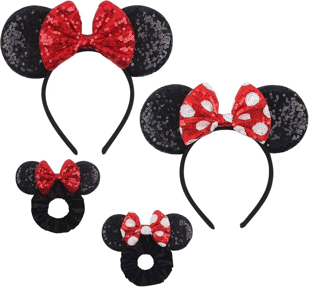 zhezesmila 2 Pcs Shiny Mouse Ears Headband and 2 Pcs Sequin Mouse Ears Velvet Scrunchies with Bow... | Amazon (US)