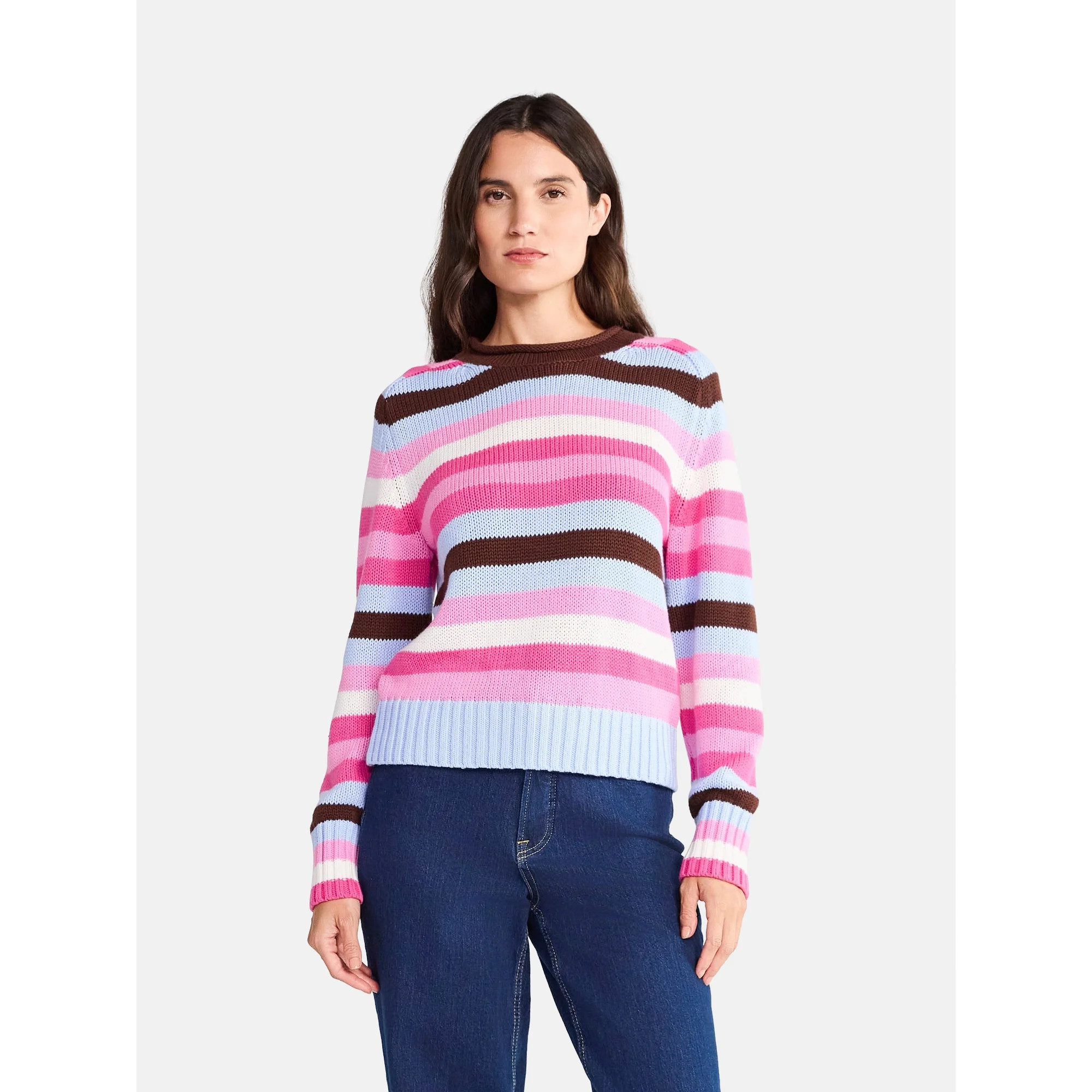 Free Assembly Women’s Saddle Shoulder Roll Neck Cotton Sweater with Long Sleeves, Sizes XS-XXL ... | Walmart (US)