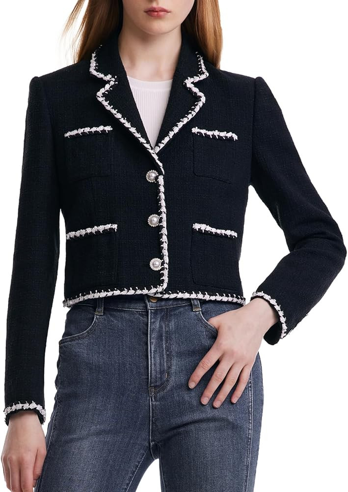 Tweed Blazers for Women Work Business Casual, Knit Blazer Cropped Jacket for Women | Amazon (US)