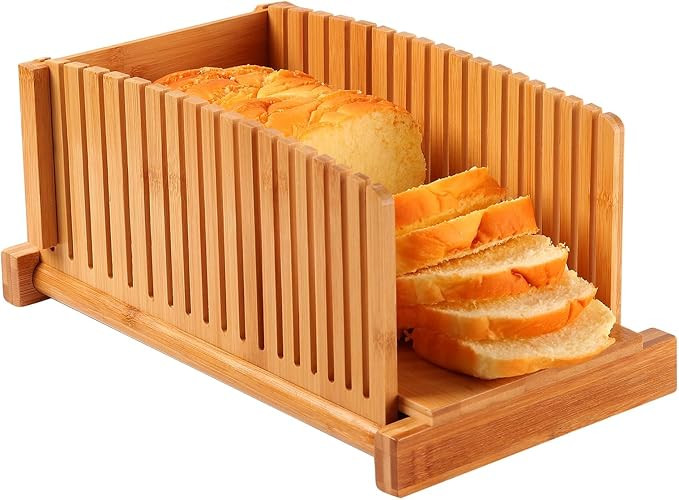 Premium Bamboo Bread Slicer for Homemade Bread, Crumb Catcher, Foldable and Compact Loaf Cutter 3... | Amazon (US)
