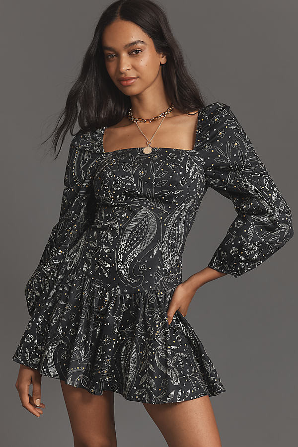 Maeve Long-Sleeve Square-Neck Drop-Waist Mini Dress | Anthropologie (US)