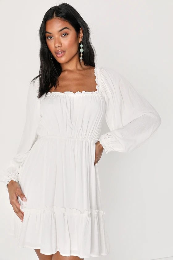 Remarkable Darling White Swiss Dot Balloon Sleeve Mini Dress | Lulus (US)