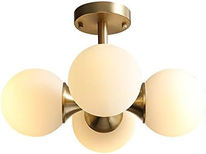 KCO Lighting Antique Brass 4-Light Ceiling Light Mid-Century Frosted Glass Globe Chandelier Modern F | Amazon (US)
