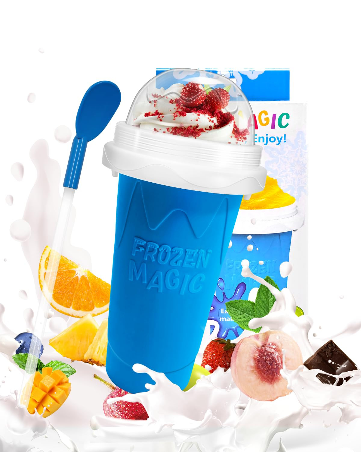 Qilebi Blue Slushy Maker Cup, DIY Magic Squeeze Cup, Portable Smoothie Maker, Double Layers Silic... | Amazon (US)