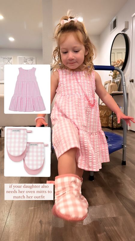 Pink gingham dress and oven mitts 

#LTKFamily #LTKKids #LTKHome