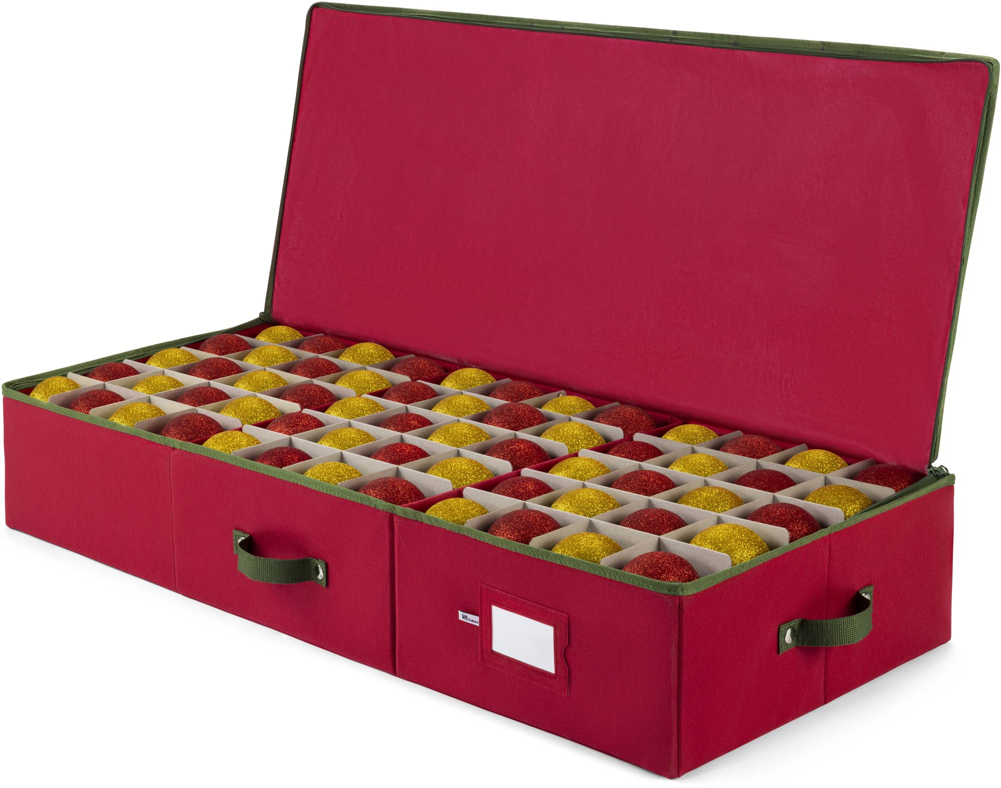 ZOBER Underbed Christmas Ornament Storage Box - Stores 120 3" Ornaments, With Dividers - Tear Pro... | Amazon (US)