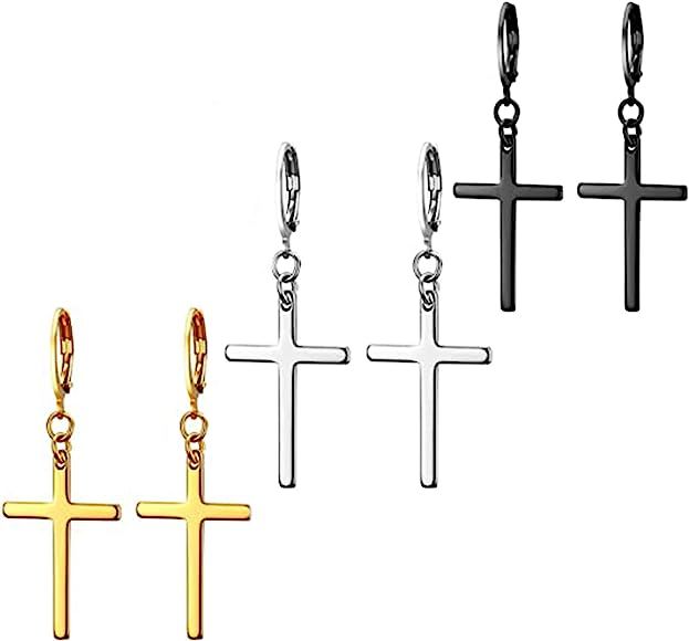 VPACC Cross Earrings for Men Women Dangle Hoop Dangling Hanging Dangly Drop Crosses Earingings St... | Amazon (US)
