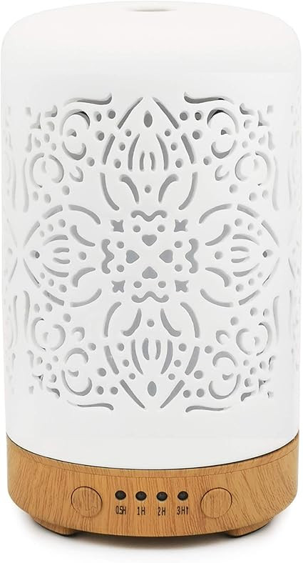 Earnest Living Essential Oil Diffuser White Ceramic Diffuser 100 ml Timers Night Lights and Auto ... | Amazon (US)