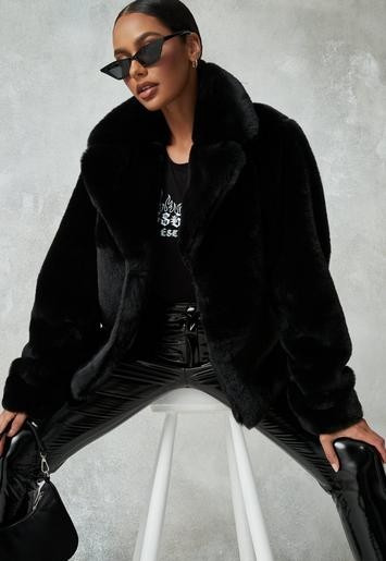 Missguided - Black Short Collar Faux Fur Coat | Missguided (US & CA)