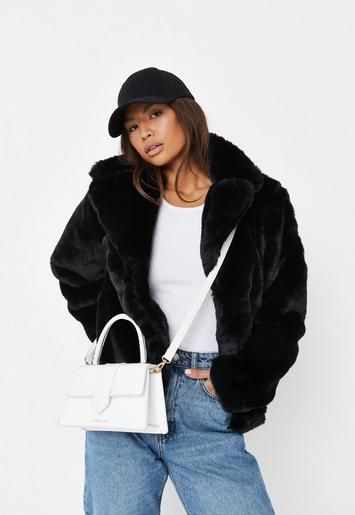 Missguided - Black Short Collar Faux Fur Coat | Missguided (US & CA)