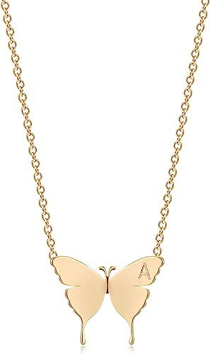 MEVECCO Gold Dainty Initial Necklace 18K Gold Plated Butterfly Pendant Name Necklaces Delicate Ev... | Amazon (US)