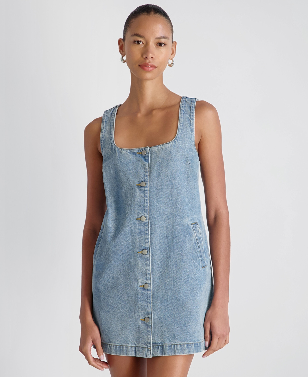 French Connection Women's 90s Denim Button-Front Sleeveless Dress - 40-Blue Denim Wash | Macy's