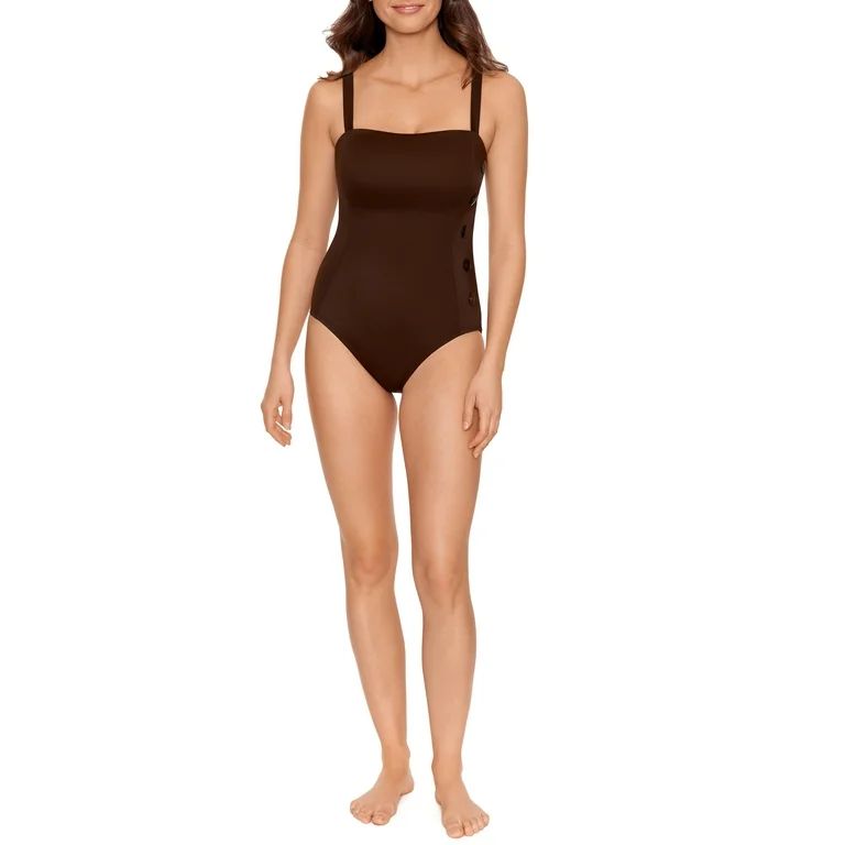 Time and Tru Women’s and Women's Plus Warm Chocolate Side Button One Piece Swimsuit - Walmart.c... | Walmart (US)