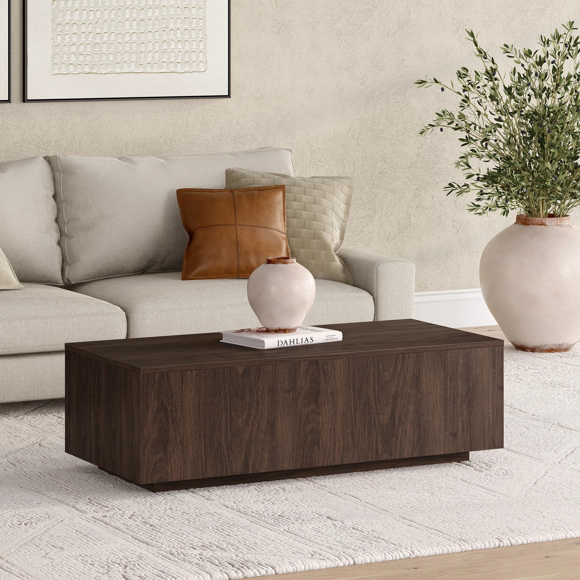 Paxton 48" Low Profile Coffee Table with Solid Base in Alder Brown | Contemporary Center Table fo... | Wayfair North America