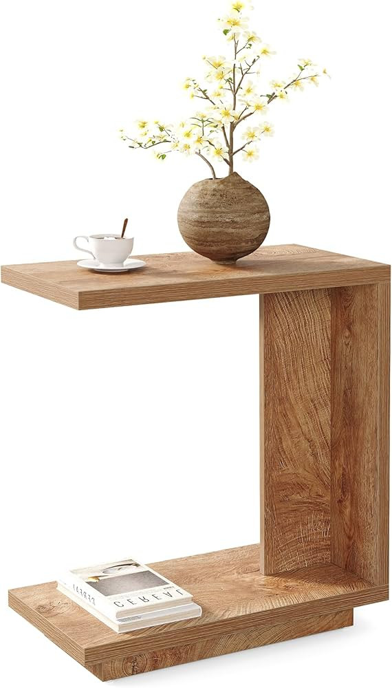 LITTLE TREE C-Shaped Side Table, Narrow 2-Tier End Table for Living Room, Couch, Bedroom, Bedside... | Amazon (US)