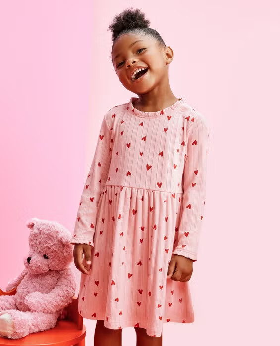 Girls' Flourishing Hearts On Pink Frosting Valentine's Long Sleeve Pointelle Dress with Pockets in - Size Little Kids 4 by Hanna Andersson | Hanna Andersson