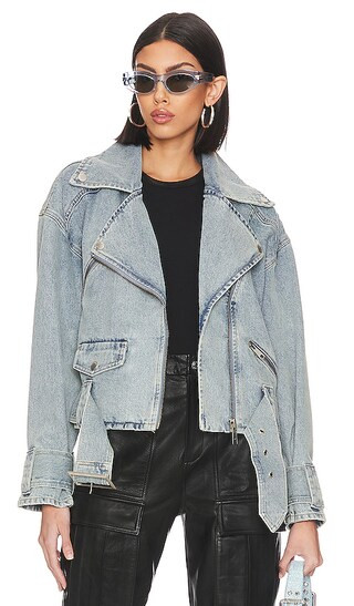 Kiera Denim Jacket in Mid Blue Wash | Revolve Clothing (Global)