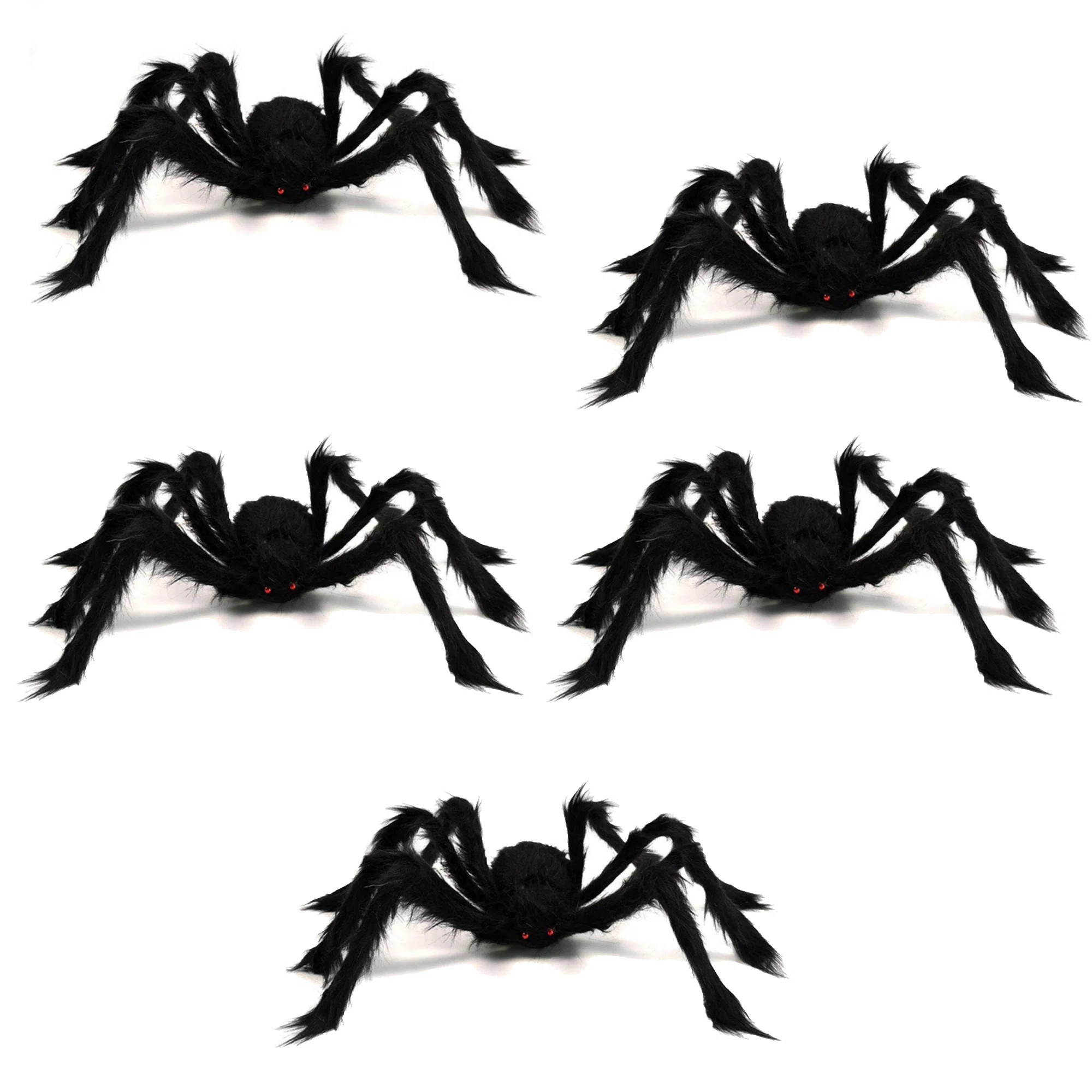 The Holiday Aisle® 5PCS Halloween Giant Spider Black Soft Hairy Scary Spider For Halloween Outdo... | Birch Lane