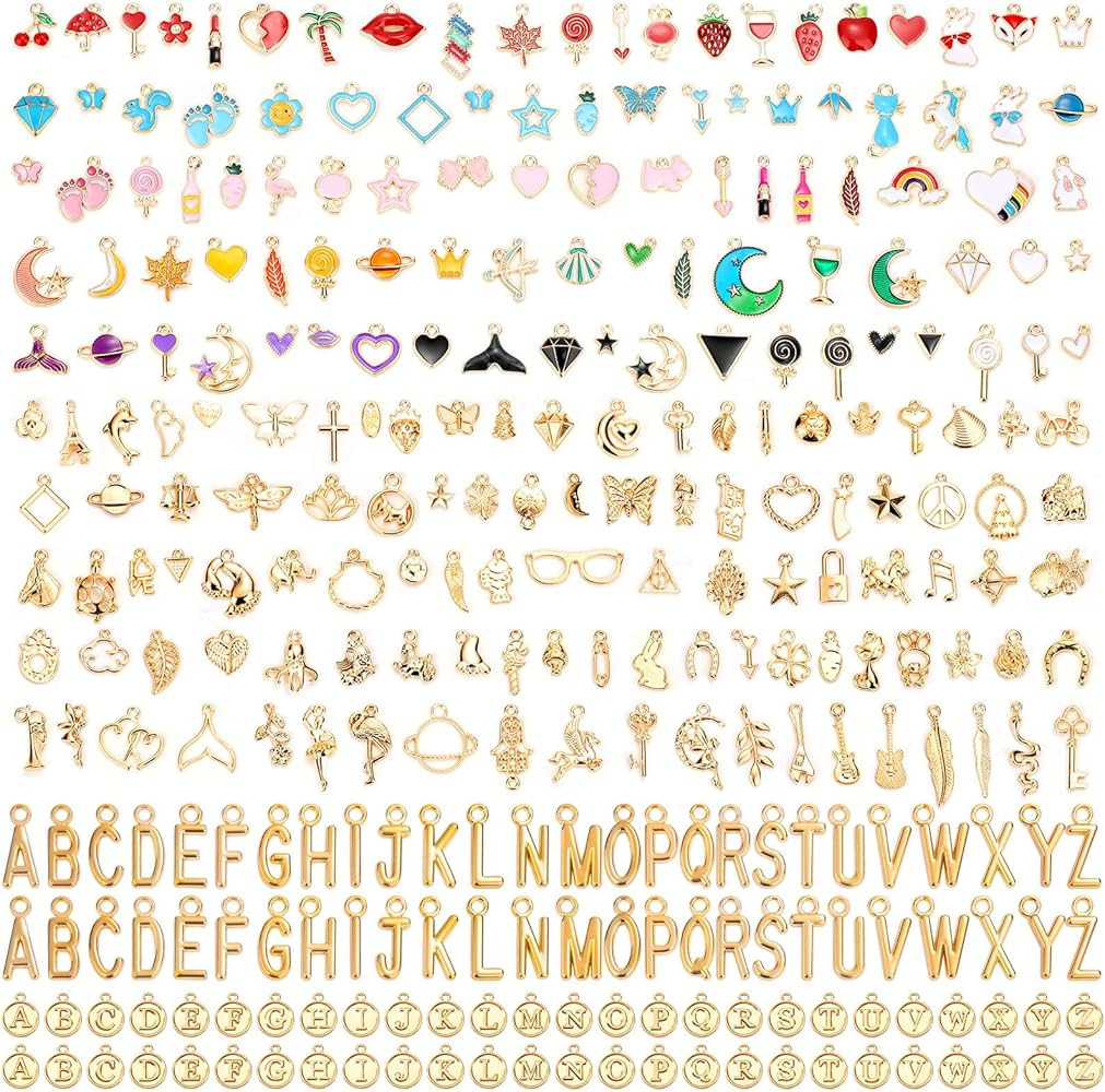 304Pcs Gold Charms for Jewelry Making, Assorted Bracelet Letter Charms for DIY Jewelry Making Nec... | Amazon (US)
