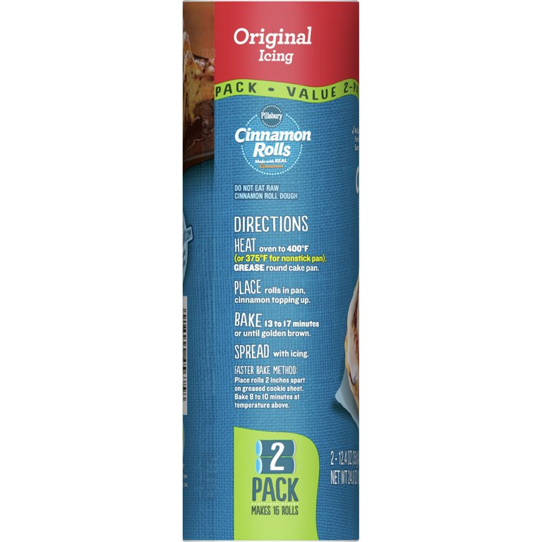 Pillsbury Cinnamon Rolls with Original Icing, Canned Pastry Dough, Value 2-Pack, 16 Rolls | Walmart (US)