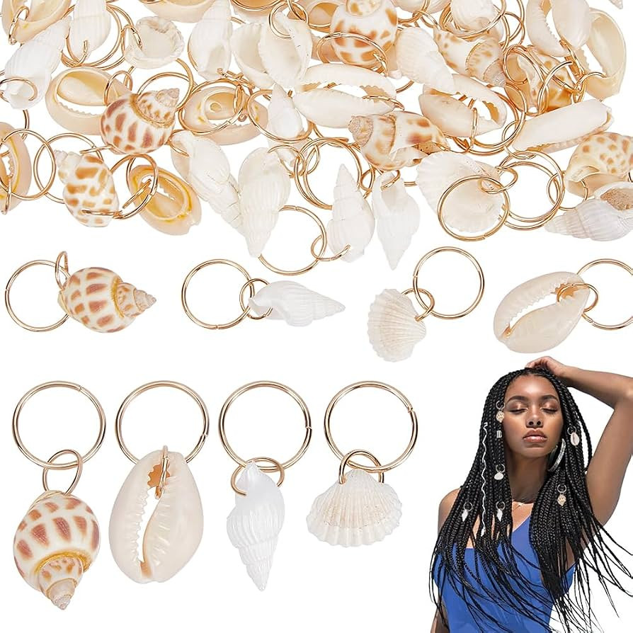 PLIGREAT 60 Pcs Seashell Conch Dreadlock Rings Charms, Vintage Hair Braiding Decor, Summer Beach ... | Amazon (US)