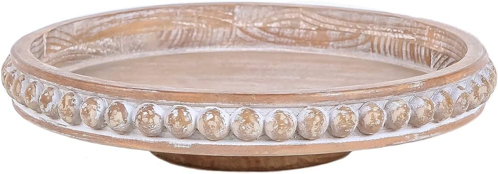 NIKKY HOME 12 Inch Wood Beaded Decorative Tray with Wooden Balls Round Lazy Susan Serving Tray fo... | Amazon (US)