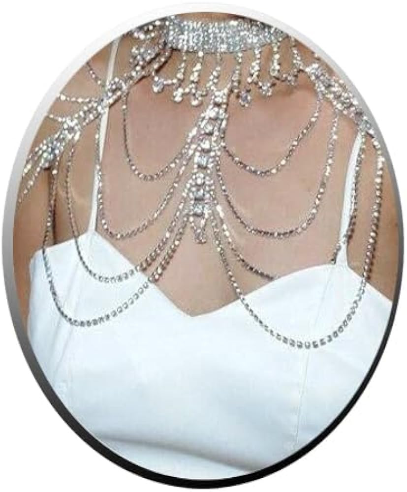 Bridal Rhinestone Shoulder Necklace Body Collar Jewelry Luxury Tassel Crystal Shoulder Harness Ch... | Amazon (US)