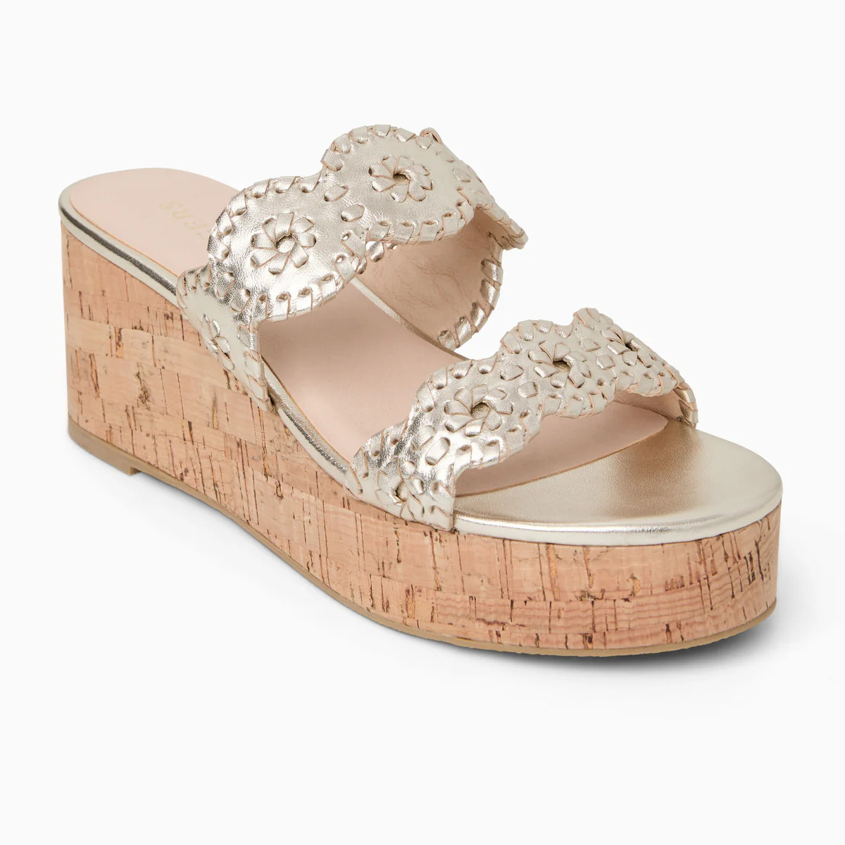 Jack Rogers Laurin Mid-Wedge | Metallic Nappa Leather | Platinum | Jack Rogers