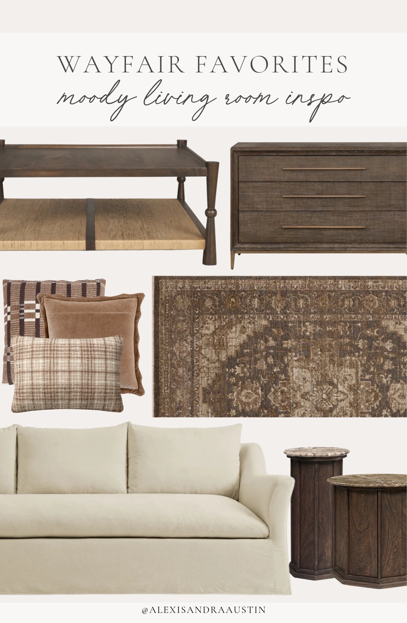 #ad Rounding up all of my inspired, moody furniture finds from @wayfair for the perfect fall refresh. I love leaning into rich textures, warm tones, and timeless pieces that create a cozy, collected look. Finding the perfect, quality piece has never been easier to create an effortless and refreshed space this season.

#Wayfair #WayfairPartner 

Home finds, neutral home inspo, collected style, furniture favorites, fall refresh, Wayfair, quality over quantity, timeless home inso, deal of the day, sale alert, coffee table details, cozy details, two tone coffee table, fall pillows, moody area rug, vintage style area rug, dresser details, nightstand favorites, linen upholstered couch, wooden accent table, nesting tables, fall favorites, dark and moody, layered home style, shop the look!

#LTKSeasonal #LTKHome #LTKSaleAlert