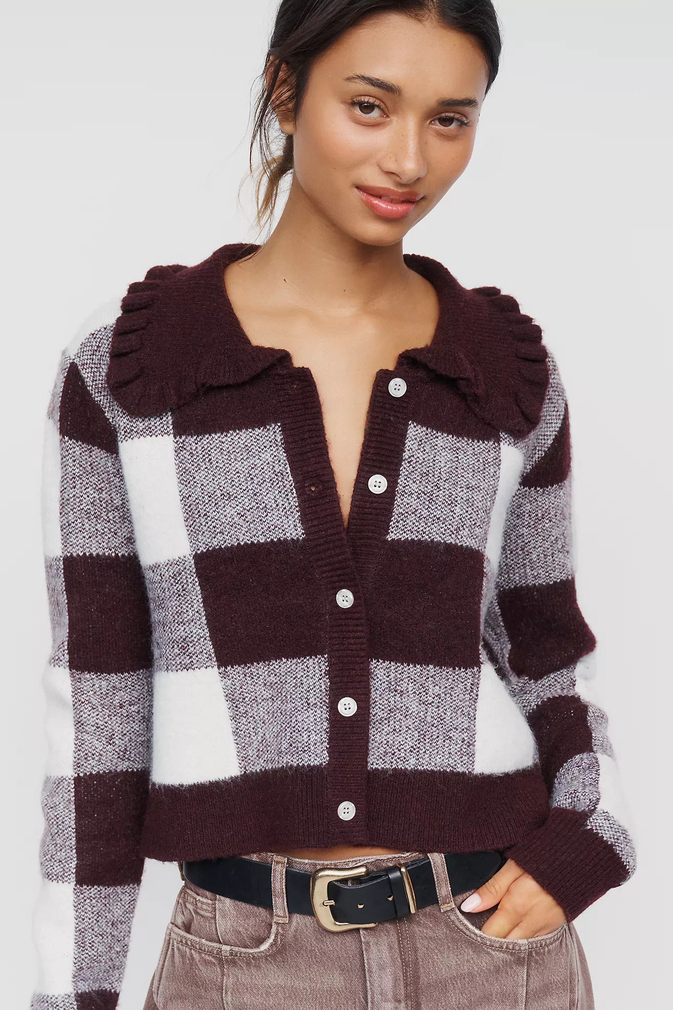 Self-Contrast Ainsley Ruffle-Collar Cardigan | Anthropologie (US)