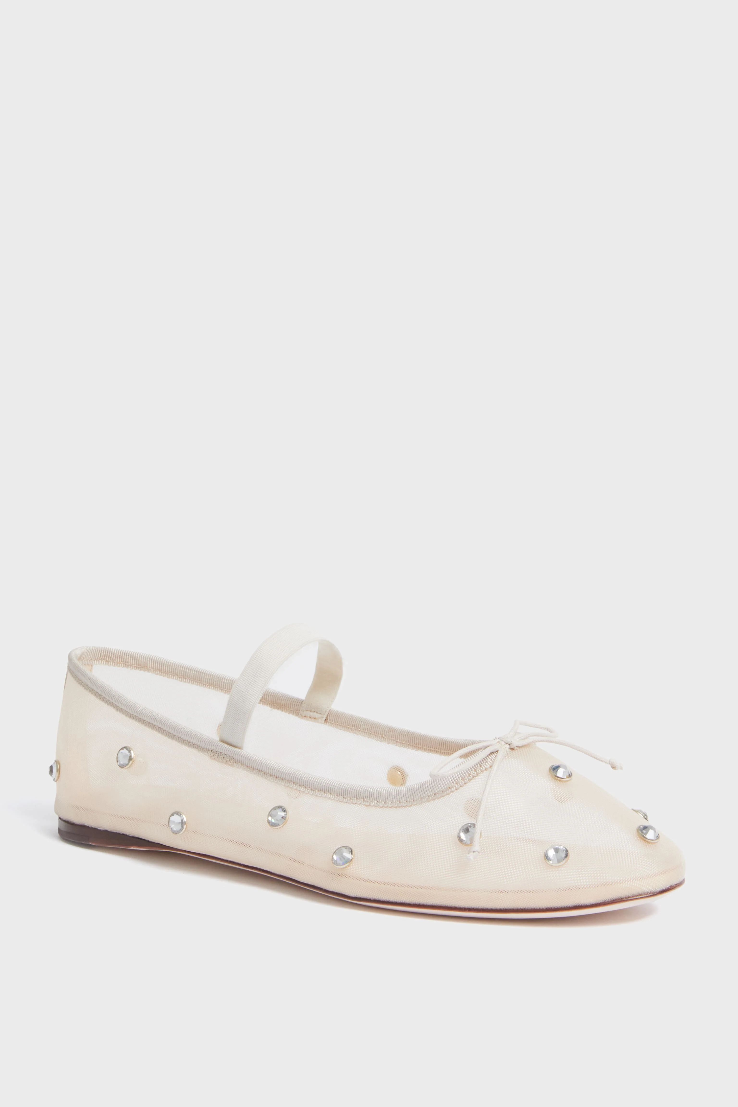 Cream Mesh with Clear Crystals Leonie Flats | Tuckernuck (US)